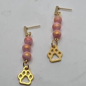 Elegant Gold and Pink Paw Earrings